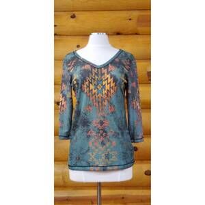 NEW LIBERTY WEAR women's lolita 3/4 sleeve v neck top in forest green